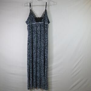 Studio Donatella Lace Babydoll Sleep Slip Blue Leopard Print Dress Size L